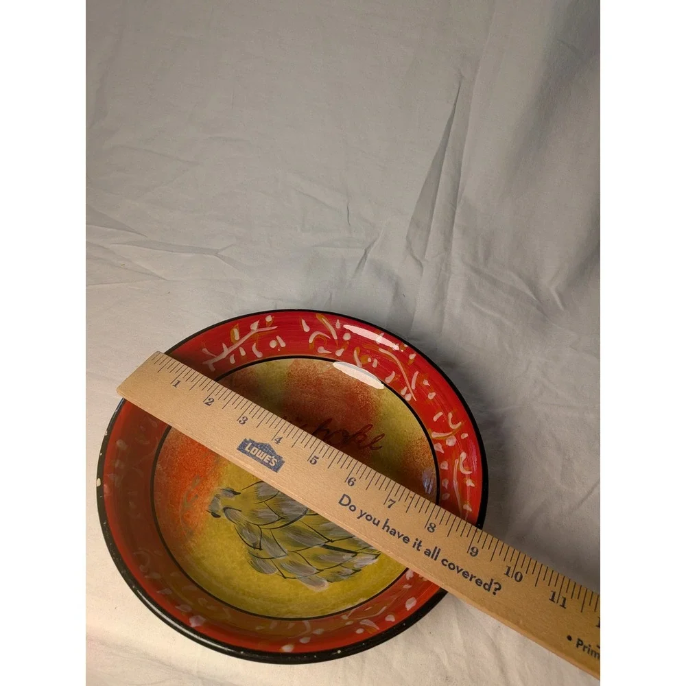 Certified International Artichoke Ceramic Pasta Serving Bowl Red Gold 11.25 inch